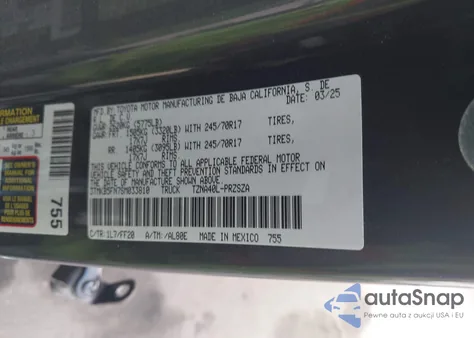 2025 Toyota Tacoma Sr5 из США, поврежденный, VIN 3TMKB5FN7SM033810